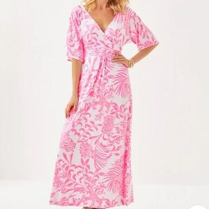 NWT Lilly Pulitzer Sz XL Parigi Maxi Dress in Rousseau Pink Glisten In The Sun
